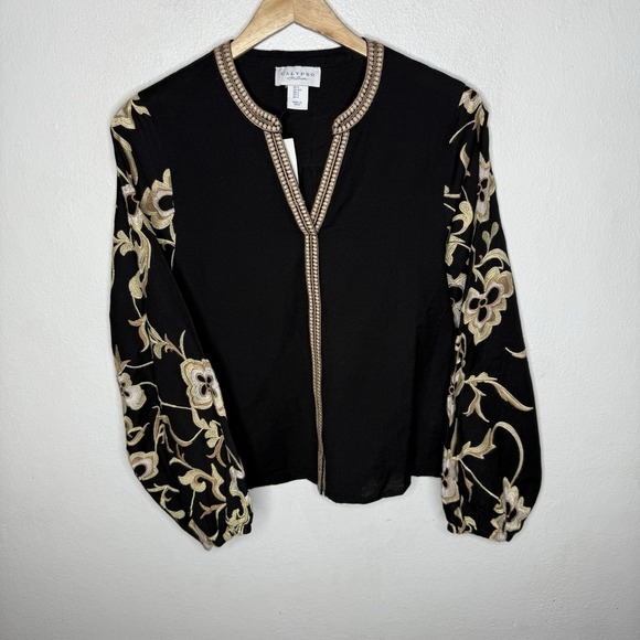 Calypso St. Barth Tops - Calypso St Barth Embroidered Balloon Long Sleeve Black Top Women's Small Boho‎